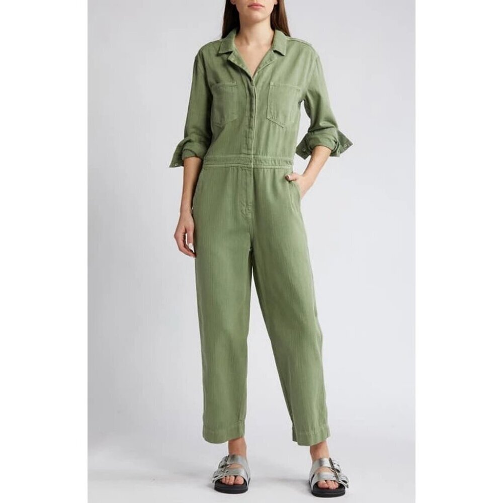 Treasure & Bond Utility Herringbone‎ Long Sleeve Jumpsuit Olive Acorn Women S